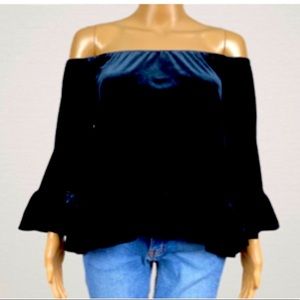 SANCTUARY velvet 
 off the shoulder top